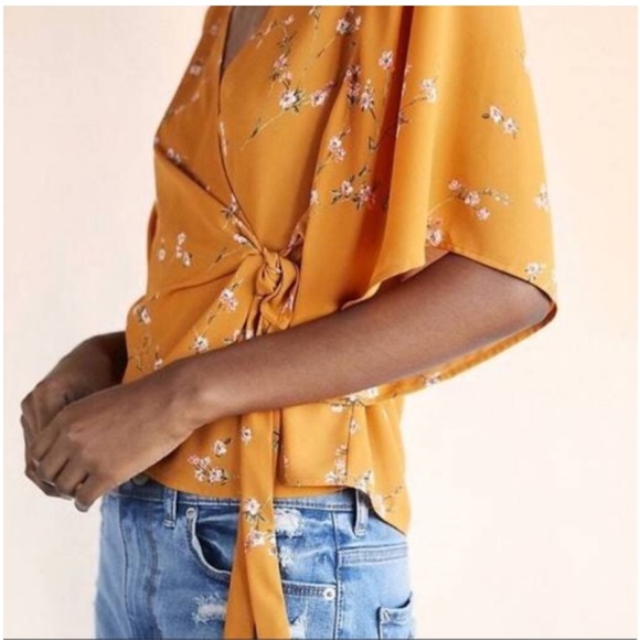 Express Cherry Blossom Floral Kimono Sleeve Wrap Blouse - Picture 3 of 7